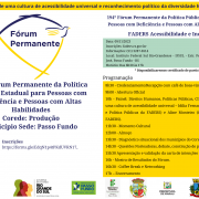 Card de divulgação do 194º Fórum Permanente da Política Pública Estadual para Pessoas com Deficiência e Pessoas com Altas Habilidades