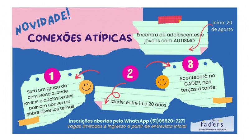 card com fundo azul e rosa, escrito em etiquetas que parecem recortes de caderno, na cor verde claro , e vem com setas indicando caminho da leitura em vermelho e umas caretinhas feliz....nos textos todos os dados que se encontram aqui na matéria