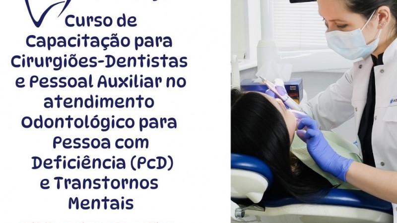 Card1 - fundo branco - escrito em vermelho no topo a esquerda "Abertas inscrições" abaixo em letras azuis: 16ª Edição do Curso de Capacitação para Cirurgiões-dentistas e pessoal auxiliar no atendimento Odontológico para pessoa com Deficiência (PCD) e Transtornos Mentais- abaixo em vermelho seguem as seguintes informações:
- Público-Alvo: Cirurgiões-dentistas e auxiliares vinculados ao SUS do estado do RS
- Inscrições gratuitas pelo link da Bio ou site da Faders ( www.faders.rs.gov.br)
*Mediante preenchimento do fromulário eletrônico e uma flecha apontando para nova página
Do lado direito dentro de uma moldura retangular tem a foto de uma dentistas atendendo uma paciente mulher em um consultório odontológico
Abaixo as logos da Faders, Secretaria de Desenvolvimento Socail RS, Secretaria de Saúde RS e Hospital psquiátrico São Pedro. Fim da descrição
Fim da descrição