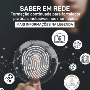 CARD COM FUNDO PRETO ONDE APARECE O PEDA&Ccedil;O DO ROSTO DE UMA MULHER DESFOCADO E SUA M&Atilde;O TOCA EM UMA TELA COM DEDO INDICADOR, E FICA SUA DIGITAL EM TAMANHO BEM MAIOR DO QUE REAL...DALI SAEM LINHAS QUE CONECTAM A OUTROS PONTOS...UM DELES TEM O SIMBOLO DA ACESSIBILIDADE, NO OUTRO CRIAN&Ccedil;AS BRINCAM DE BOLA, NA OUTRA IMAGEM VARIAS PESSOAS ABRA&Ccedil;ADAS E UM CADEIRANTE REPRESENTANTO A INLCUS&Atilde;O, EM OUTRO UM PROFESSOR EM SALA DE AULA COM ALUNOS, NO OUTRO CRUZES SIMBOLIANDO A SAUDE, NO OUTRO UM LIVRO ABERTO COM UMA LAMPADA E NO OUTRO O SELO DOS 52 ANOS DA  FADERS. ABAIXO PARA ENCERRAR O CARD A LOGO DA FADERS E DA SECRETARIA DE DESENVOLVIMENTO SOCIAL DO RS.
