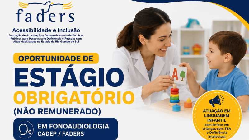 Card com dados sobre a vaga de est&aacute;gio para fonoaudiologia Cadep/Faders